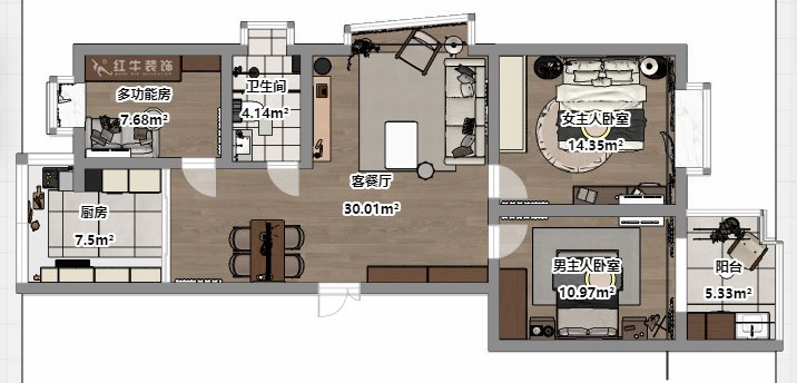 刘小勇｜东城水岸6-1301-105㎡-现代风格｜3室2厅1卫｜老房装修｜定制家｜全包11